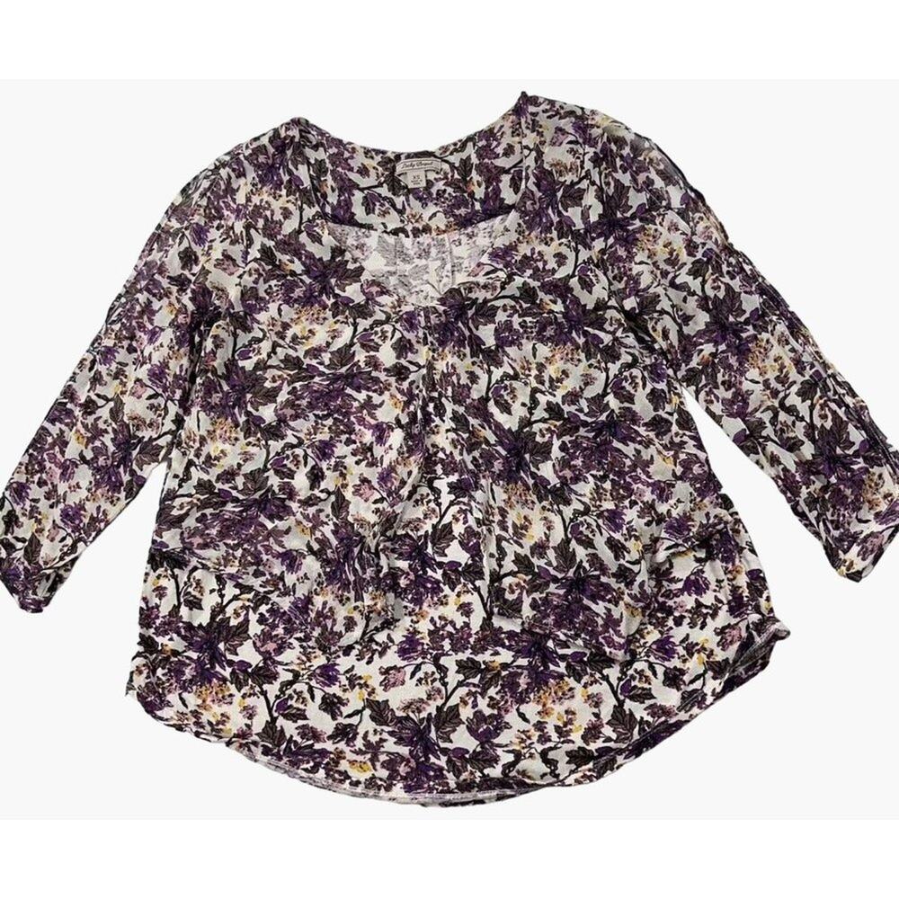 Lucky Brand Floral Peek A Boo Sleeve Women's Size Medium Blouse Top Lightweight